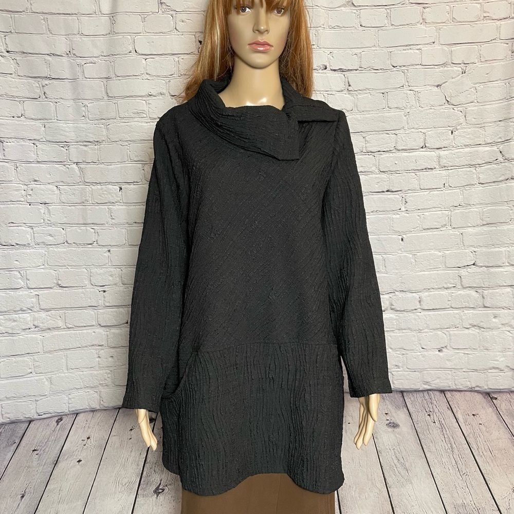 Moonlight Black Textured Long Sleeve Top Size L